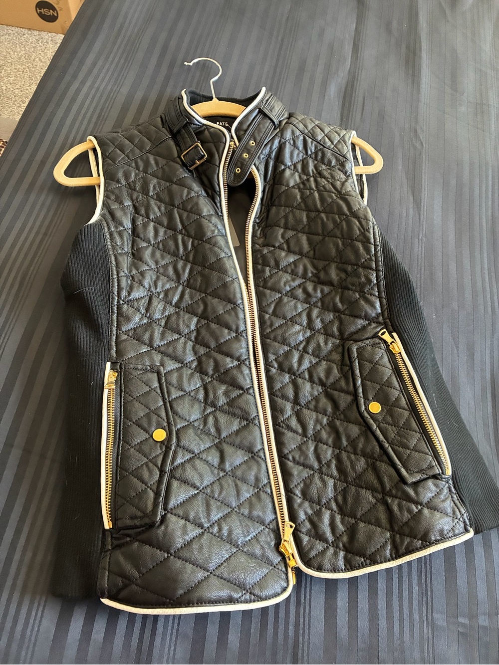 FATE Black Quilted Leather Vest with Gold Accents - Picture 6 of 6